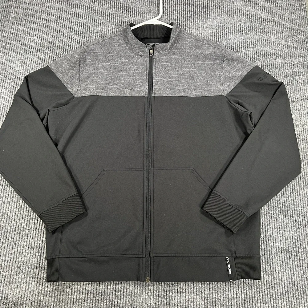 Adidas Jacket Mens Large Black Long Sleeve Full Zip Golf Outdoor Casual